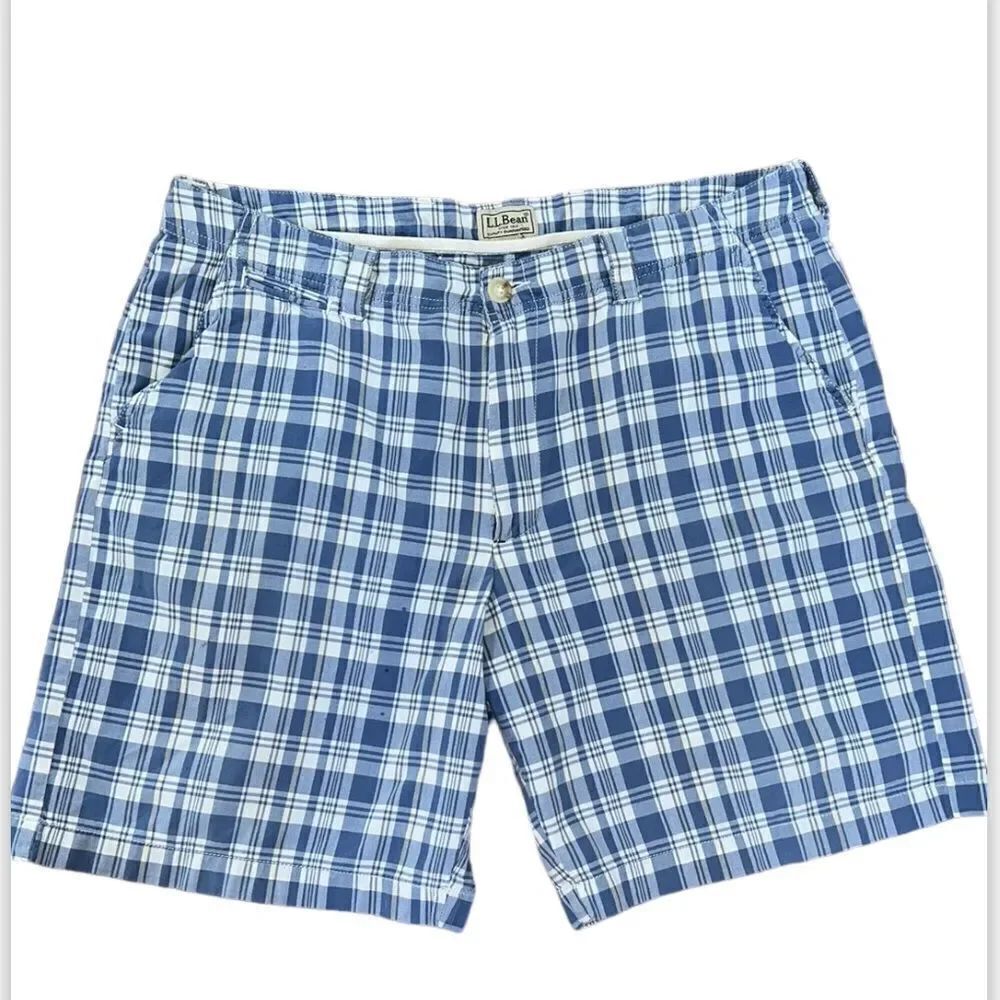 LL Bean Vintage Men’s blue plaid size 36 100% cotton golf shorts